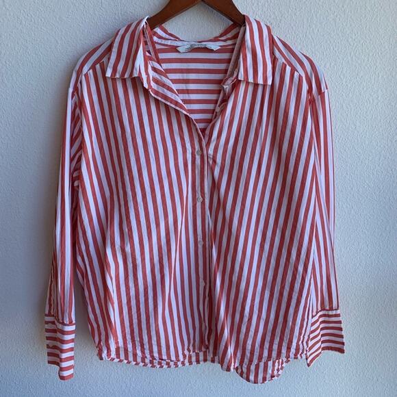 Zara Woman Orange Stripe Top Off Shoulder Button Front Blogger XS - Picture 2 of 6